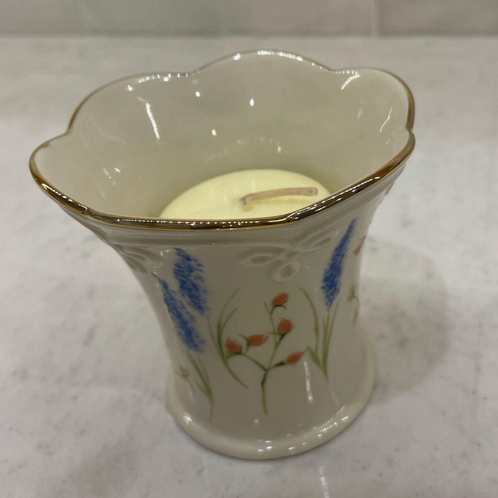 Lenox Votive Holder with Floral Design and Gold Trim